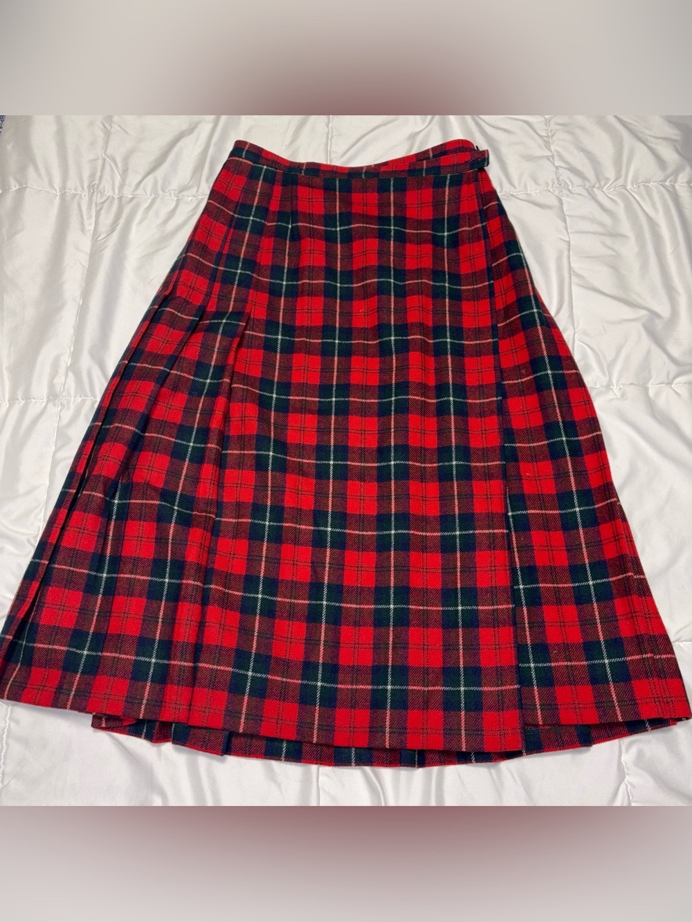 Vintage Pendleton Red Plaid skirt tartan royal red wrap pleated